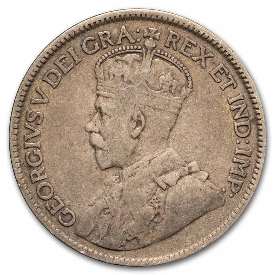 1917-1919 Newfoundland Silver 25 Cents Avg Circ