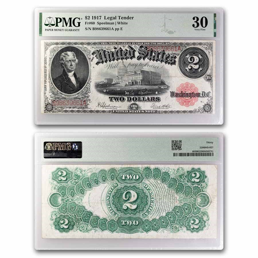 1917 $2.00 Legal Tender VF-30 PMG (Fr#60) Bracelet Back
