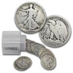 1917-D Obv Walking Liberty Halves 20-Coin Roll Avg Circ