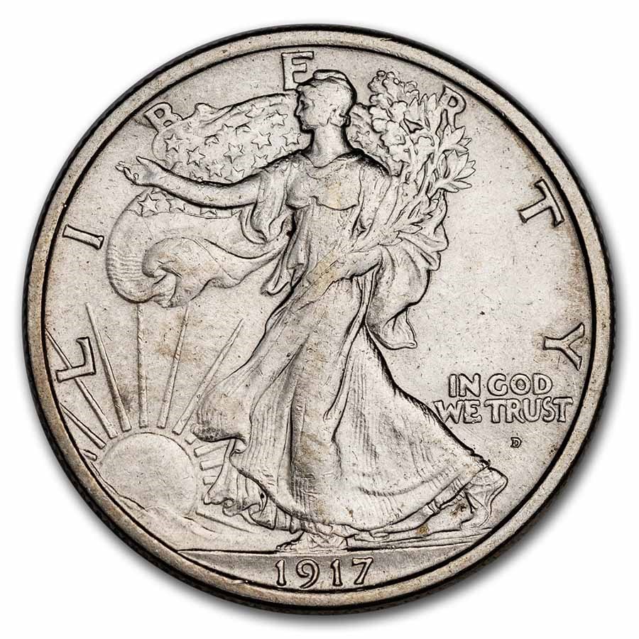 1917-D Obverse Walking Liberty Half Dollar AU