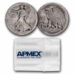 1917-D Rev Walking Liberty Halves 20-Coin Roll Avg Circ