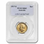 1917-S Australia Gold Sovereign George V MS-63 PCGS