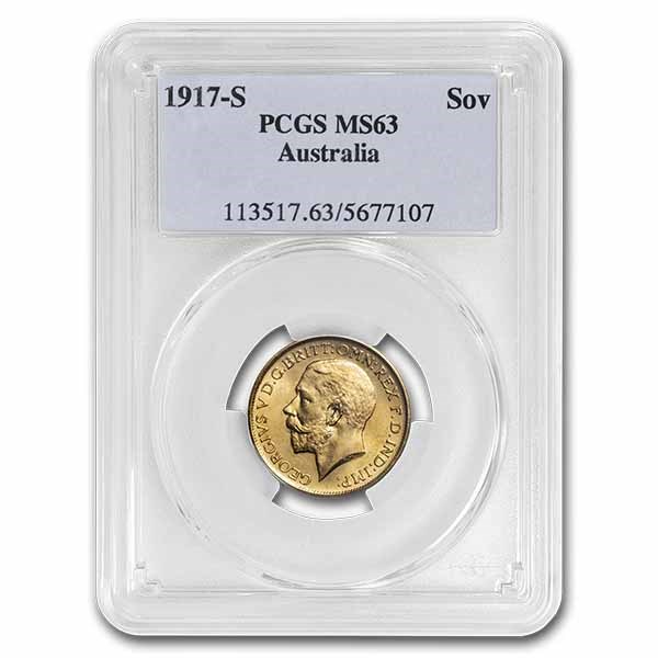1917-S Australia Gold Sovereign George V MS-63 PCGS