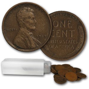 1917-S Lincoln Cent 50-Coin Roll Avg Circ