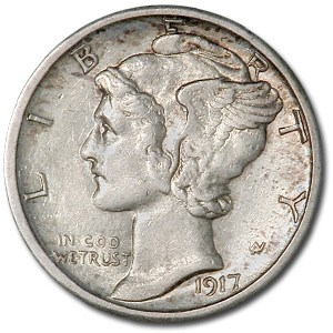 1917-S Mercury Dime AU