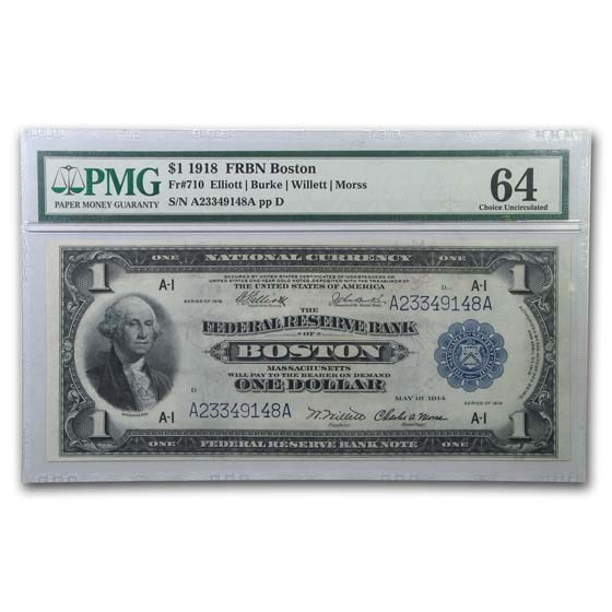 1918 (A-Boston) $1.00 FRBN CU-64 PMG (Fr#710)