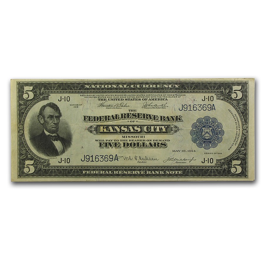 1918 (J-Kansas City) $5.00 FRBN VF/XF (Fr#803)