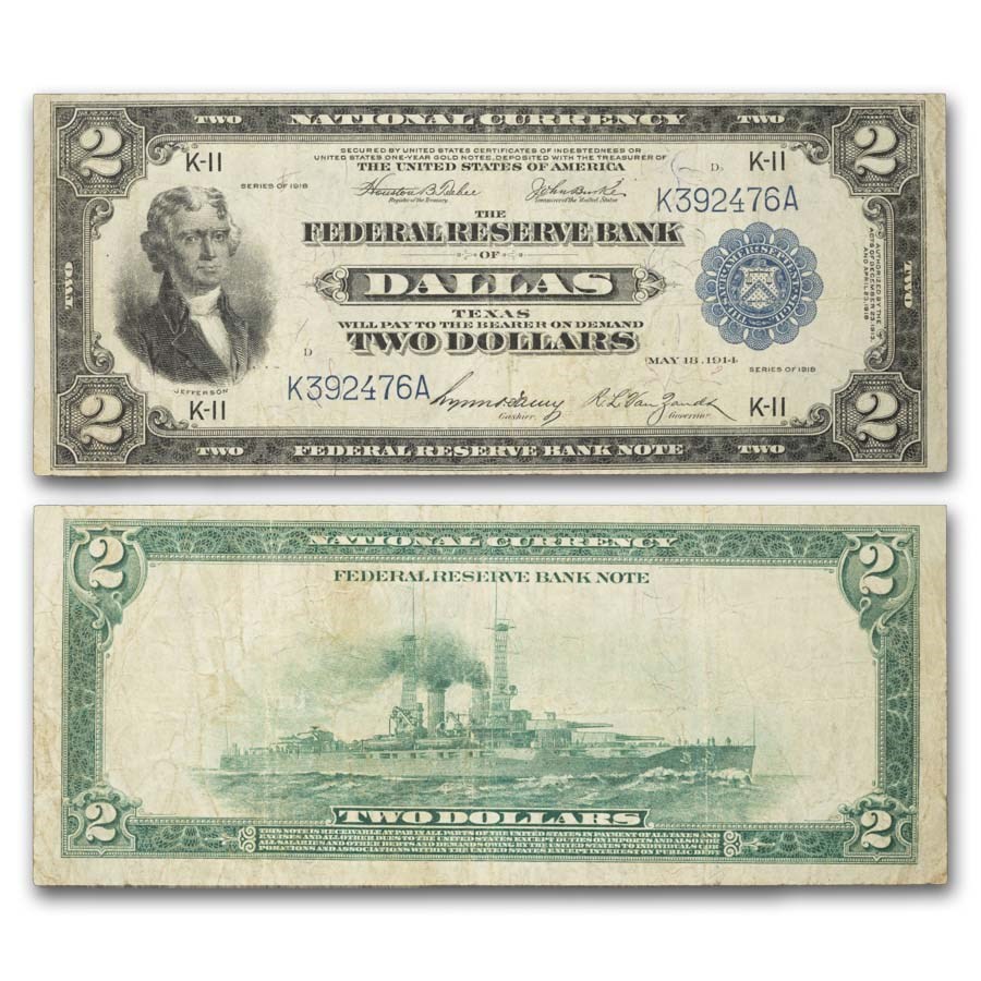 1918 (K-Dallas) $2 FRBN Battleship Very Fine + (Fr#776)