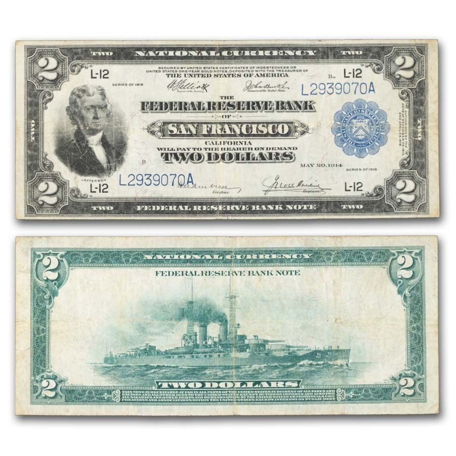 1918 (L-San Francisco) $2 FRBN Battleship VF (Fr#780)