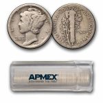 1918-S Mercury Dime 50-Coin Roll Avg Circ