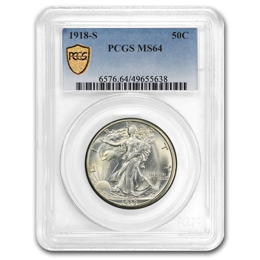 1918-S Walking Liberty Half Dollar MS-64 PCGS