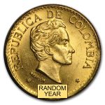 1919-1930 Colombia Gold 5 Pesos Simon Bolivar Avg Circ