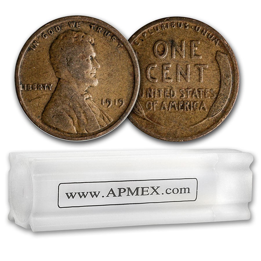 1919 Lincoln Cent 50-Coin Roll Avg Circ