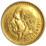 1919 Mexico Gold 2 1/2 Pesos Hidalgo AU