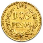 1919 Mexico Gold 2 Pesos AU