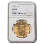 1920 $20 St Gaudens Gold Double Eagle MS-63 NGC