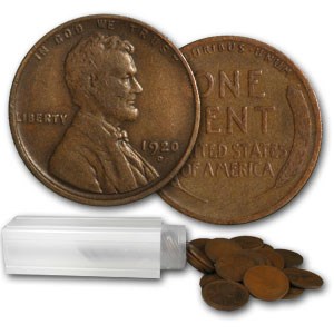 1920-D Lincoln Cent 50-Coin Roll Avg Circ
