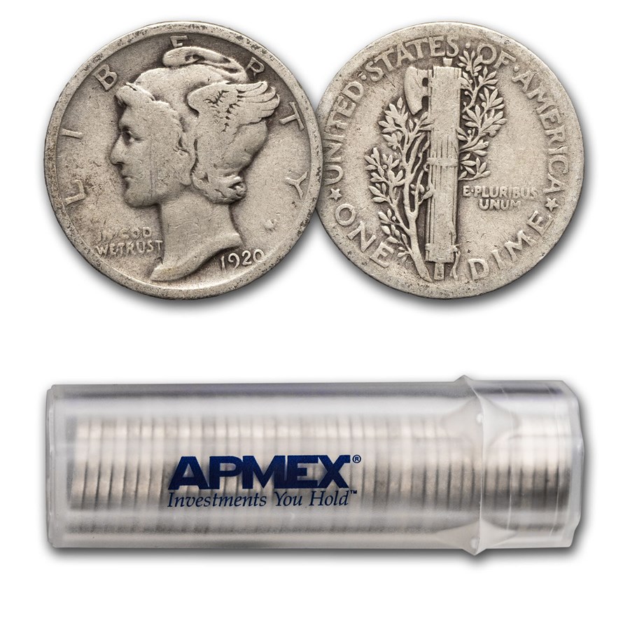 1920 Mercury Dime 50-Coin Roll Avg Circ
