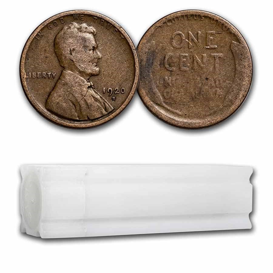 1920-S Lincoln Cent 50-Coin Roll Avg Circ