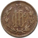 1921 Mexico Bronze 10 Centavos VF