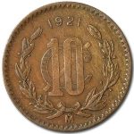 1921 Mexico Bronze 10 Centavos XF