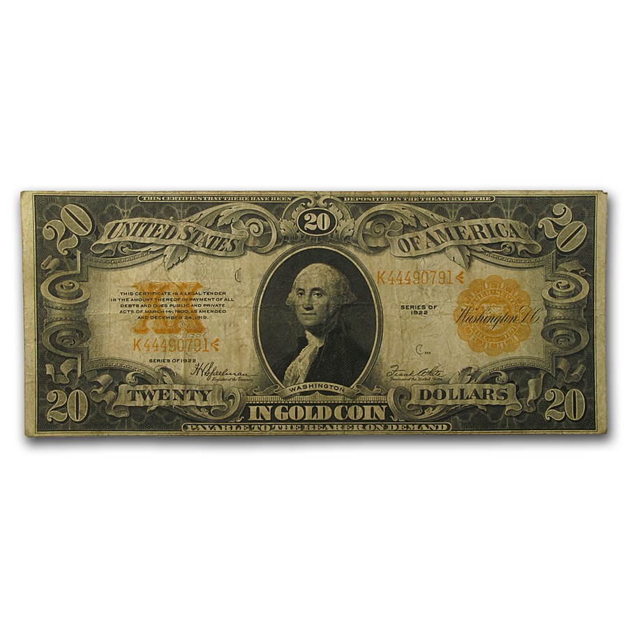 1922 $20 Gold Certificate Fine (Fr#1187)