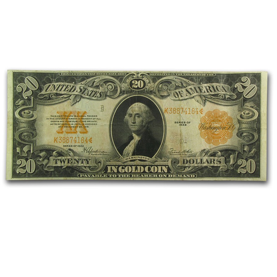 1922 $20 Gold Certificate VF+ (Fr#1187)