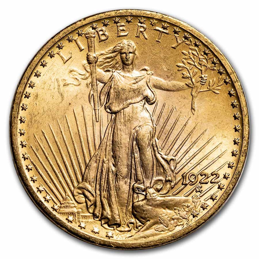 1922 $20 St Gaudens Gold Double Eagle BU