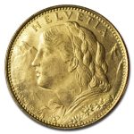 1922 B Switzerland Gold 10 Francs BU