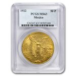 1922 Mexico Gold 50 Pesos MS-63 PCGS