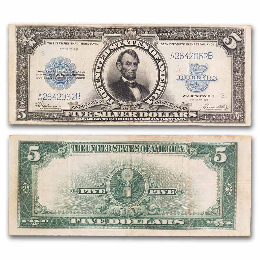1923 $5.00 Silver Certificate Lincoln Porthole VF (Fr#282)