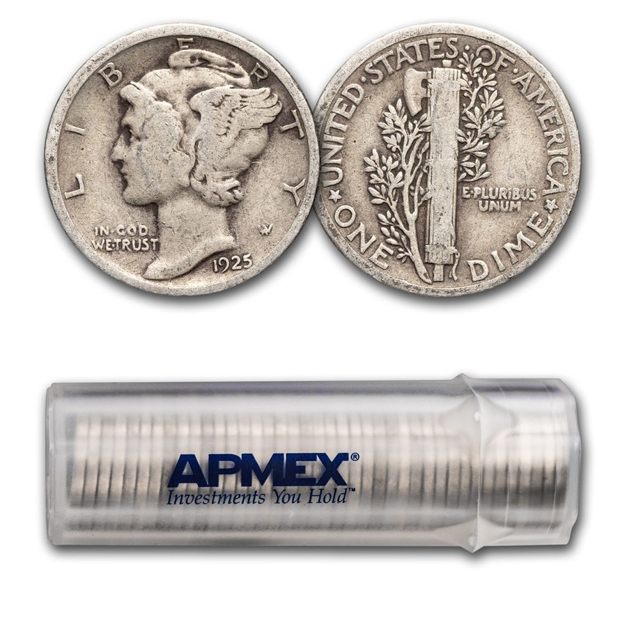 1925 Mercury Dime 50-Coin Roll Avg Circ