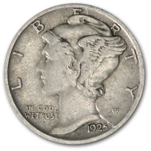 1925 Mercury Dime XF