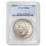 1925-S Peace Dollar MS-64 PCGS