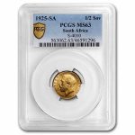 1925-SA South Africa Gold 1/2 Sovereign George V MS-63 PCGS
