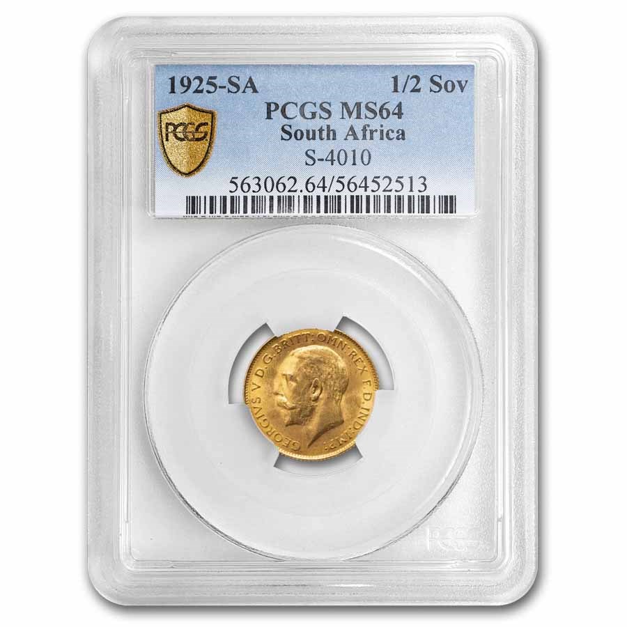1925-SA South Africa Gold 1/2 Sovereign George V MS-64 PCGS
