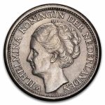 1926-1945 Netherlands Silver 25 Cents Wilhelmina AU/BU