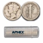 1927 Mercury Dime 50-Coin Roll Avg Circ