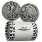 1927-S Walking Liberty Halves 20-Coin Roll Avg Circ