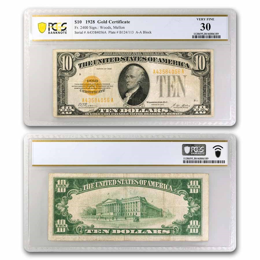 1928 $10 Gold Certificate VF-30 PCGS (Fr#2400)