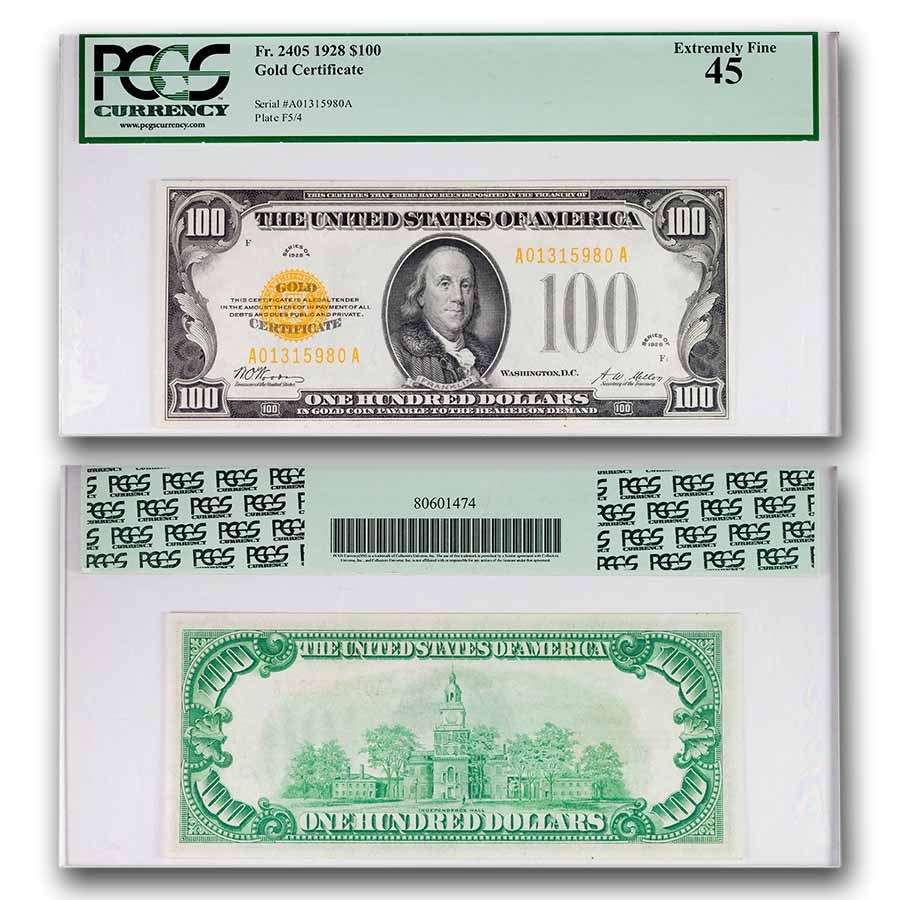 1928 $100 Gold Certificate XF-45 PCGS (Fr#2405)