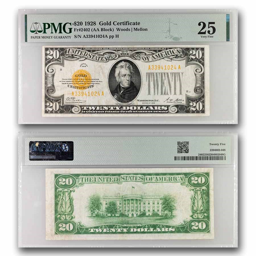 1928 $20 Gold Certificate VF-25 PMG (Fr#2402)