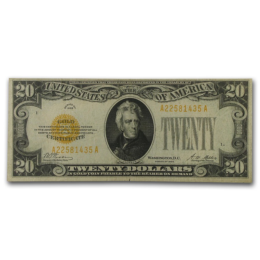 1928 $20 Gold Certificate VF+ (Fr#2402)
