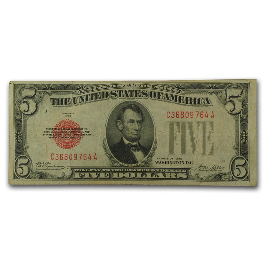 1928 $5.00 U.S. Note Red Seal Fine (Fr#1525)