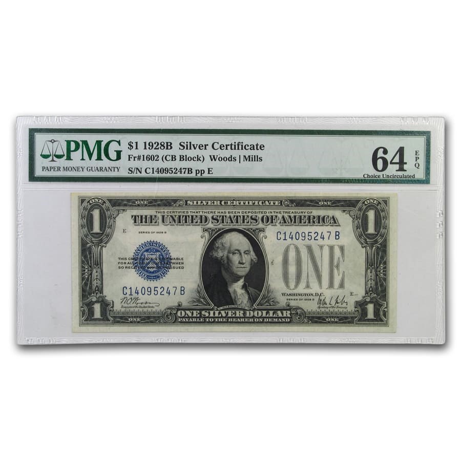 1928-B $1.00 Silver Certificate CU-64 EPQ PMG (Fr#1602)