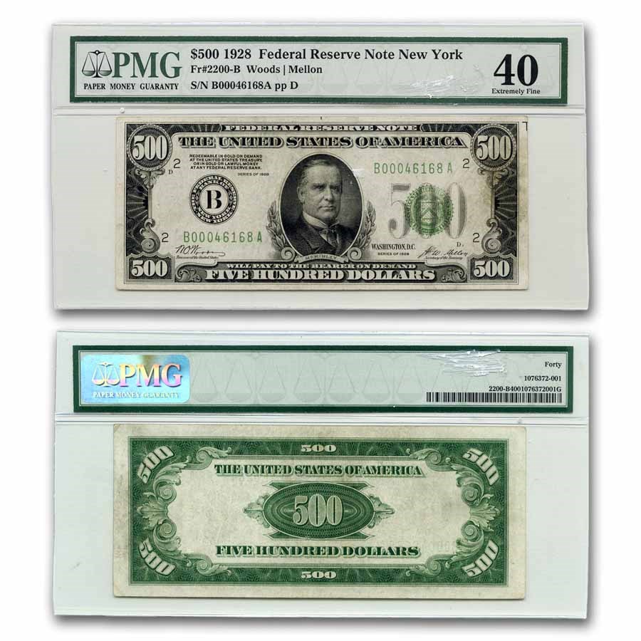 1928 (B-New York) $500 FRN XF-40 PMG (Fr#2200-B)