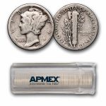 1928-D Mercury Dime 50-Coin Roll Avg Circ