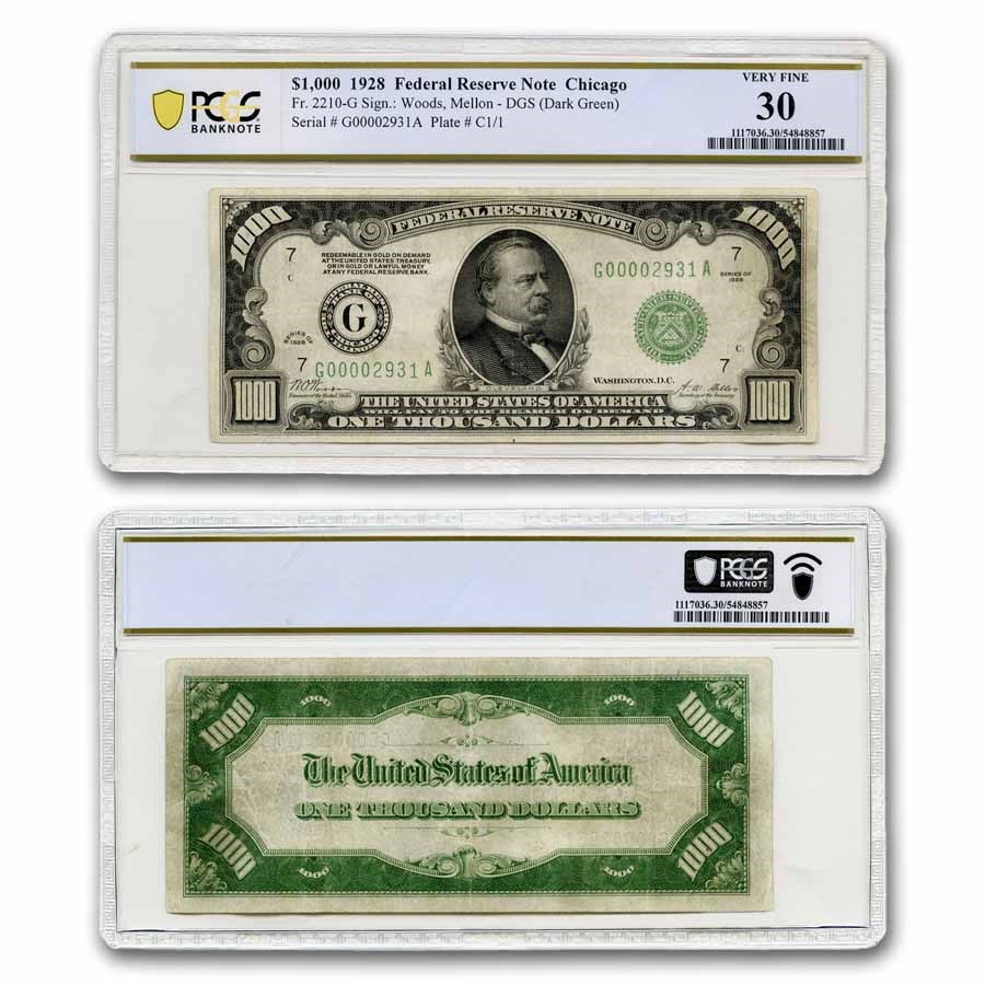 1928 (G-Chicago) $1,000 FRN VF-30 PCGS (Fr#2210-G)