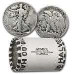 1928-S Walking Liberty Halves 20-Coin Roll Avg Circ
