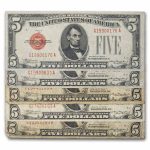 1928 thru 1928-F $5.00 U.S. Note Red Seal VG/VF Lot of 20